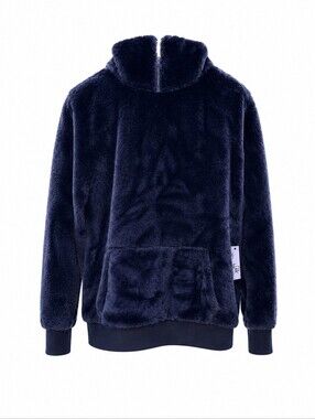 Faded Rose Black Faux Fur Hoodie Teddy Plush Pullover Soft Lounge Sweatshirt M